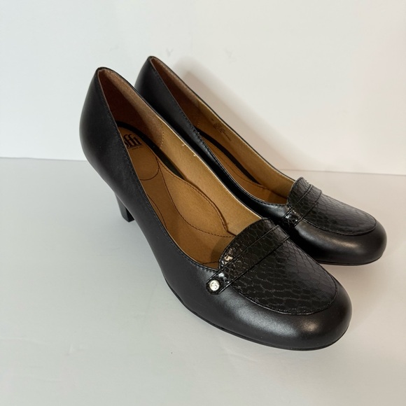 Sofft Ronna Pump Heel Shoe Women’s 10 Black Snakeskin Business Office EUC - Picture 1 of 9